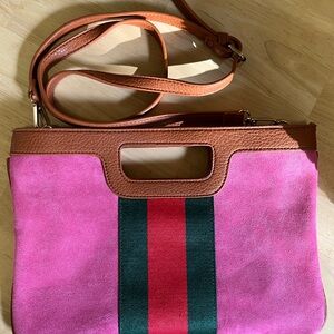 Shiraleah Pink and Tan Clutch with Green and Red Stripe